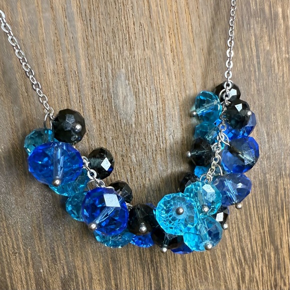 NECKLACE | Blues and Black Glass Baubles | Silver Chain | Extentable - Picture 3 of 6